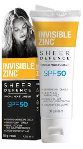 Invisible Zinc Sheer Defence Facial Moist SPF50 50g Untinted